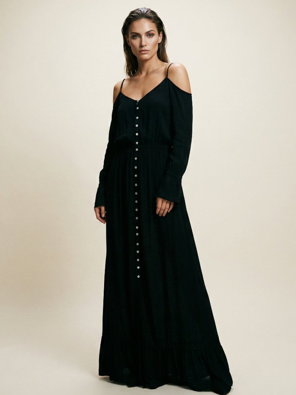 Chic Black Button-Down Maxi Dress